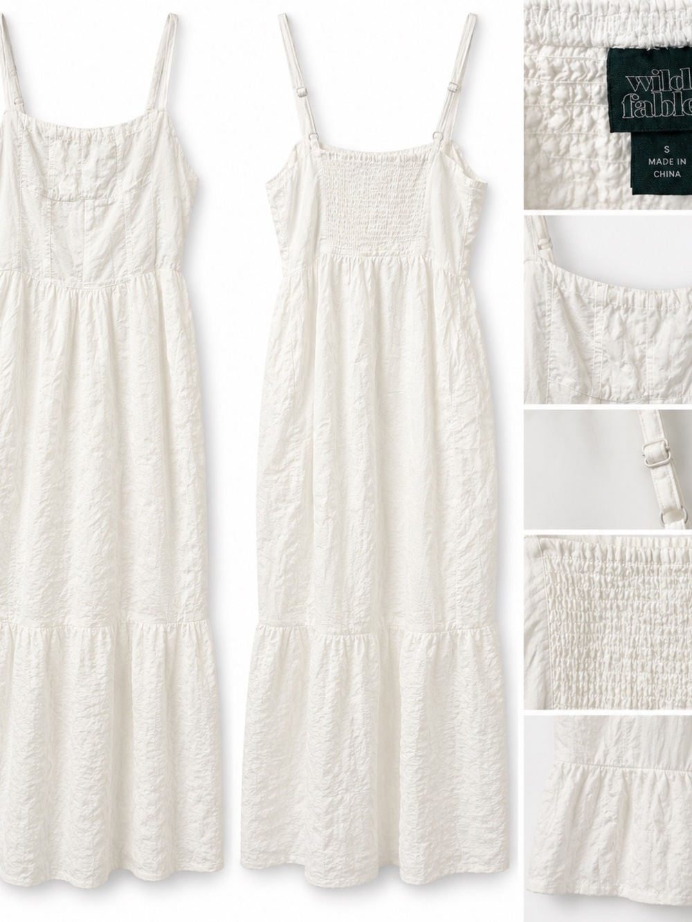 wild fable White Smocked Tiered Sundress with Adjustable Straps